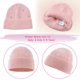 PEECABE Winter Hat for Baby Girls Heart Toddler Beanie Knitted Girl Beanies Hats Warm Skull Caps for Newborn Infant Girls (2-5 Years, 2PCS-B)