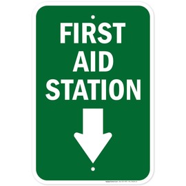First Aid Station With Down Arrow Sign, 12x18 Inches, Rust Free .063 Aluminum, Fade Resistant, Made in USA by My Sign Center