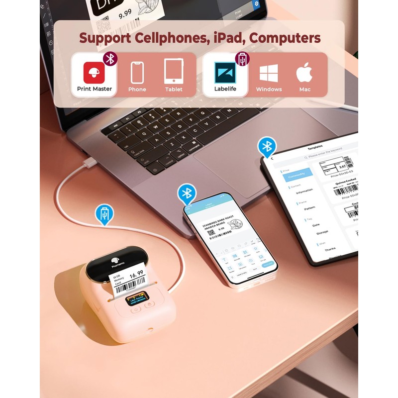 Phomemo M110 Portable Wireless Thermal Label Printer, Bluetooth Label Maker