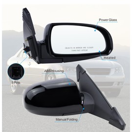 Right Passenger Side Mirror Compatible with 2006 2007 2008 2009 2010 Hyundai Sonata With Power Glass Manual folding Heated Black Replace#87620-0A000(5Pins)