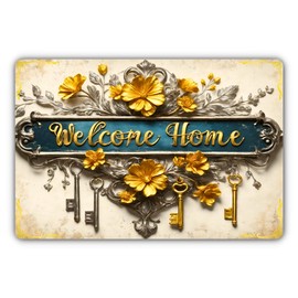 Home Sign House Welcome Decorative Plaque – Metal Wall Décor, Front Door Accessories, Hallway, Family & Friends, Indoor/Outdoor 30cm x 20cm (Welcome Home Farmhouse)