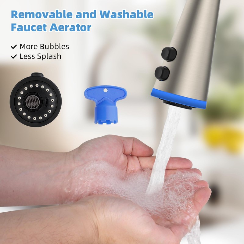 Hibbent Pull Down Faucet Head Replacement, 4-Function Kitchen Sink Spray