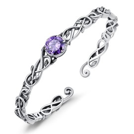 Amethyst Cuff Bracelet Silver Dainty Adjustable Round Amethyst Wrap Vine Leaves Bangle Bracelets Birthday Jewelry Christmas Gifts for Women