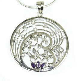 Franki Baker Pretty Floral Pendant with Amethyst & CZ on Sterling Silver Snake Chain
