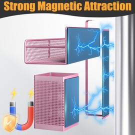 DTUQYX Magnetic Spice Rack for Refrigerator, 6 Pack Metal Magnetic Shelf Pink, Moveable Spice Organizer, Strong Magnetic Storage Fridge Organizer with Paper Towel Holder, Utensils Holder