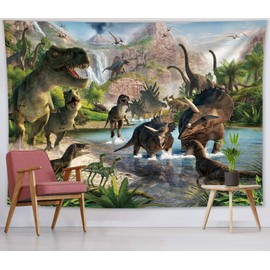 HVEST Jurassic Dinosaur Tapestry Wild Ancient Predator Animal Backdrop Tapestry Wall Hanging Green Trees and Mountain Nature Wall Decor for Bedroom Living Room Dorm Party Supplies,92.5Wx70.9H inches