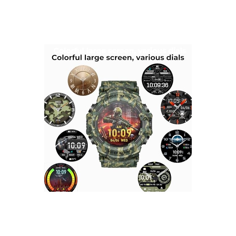 MIDDOW Military Smart Watch with Flashlight (Answer/Make Call) Compass, Heart