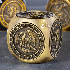 KERWELLSI 7 in 1 DND Dice Set, Polyhedral Metal Spinner Dice, 3D Relief D and D Role Playing Dice with Gift Box (Bronze)