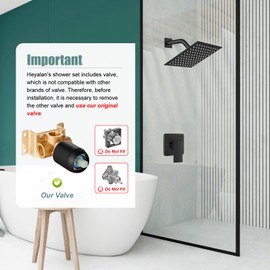 Heyalan Shower Head and Handle Set Square Shower Faucet Set Bathroom Rainfall Shower System Stainless Steel Showerhead Single Function Shower Trim Kit,Female Thread Valve,Matte Black