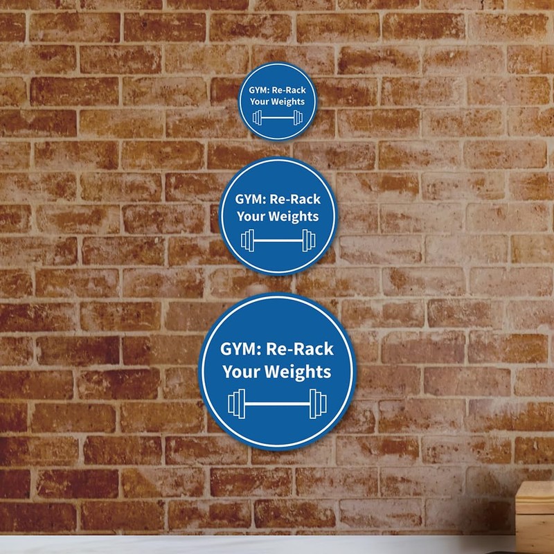 Signs ByLITA Circle GYM: Re-Rack Your Weights Sign (Brushed Silver)