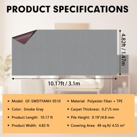 Grefinity Marine Carpet,5 FT x 10 FT Smoke Gray Indoor Outdoor Carpet 0.2" Thick Boat Carpet with Water-Proof TPE Backing, Non-Slide Outdoor Marine Carpet Roll for Home, Patio, Porch, Deck