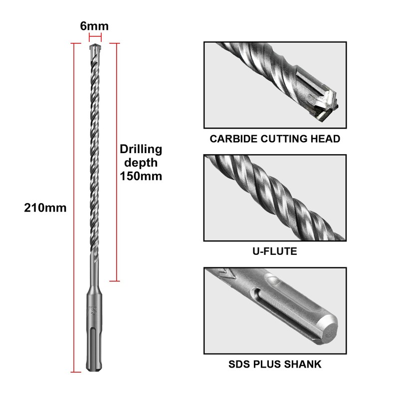SALI 10PCS SDS Plus Rotary Hammer Drill Bit Concrete Drill