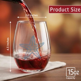 RZHV Starfish Ocean Themed Stemless Wine Glass, Wine Glass Gifts for Men Women Coastal Beach Lovers, Mothers Day Birthday Glassware Tumblers Gifts for Mother Wife Aunt Grandma Girlfriend BFF
