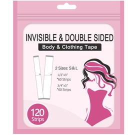 120 Strips (2 Sizes-Pack Combo) Double Sided Tape for Clothes Fashion Tape for Clothing Body Tape, Skin & Fabric Friendly, Strong Adhesive for Women Dressed, Hypoallergenic & Waterproof