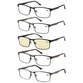 EYECEDAR Amcedar 5 stuks Lesebrille Herren Rechteck Rahmen Metall Grau Edelstahl Material Federscharniere Enthalten Computer Lesebrille 2.50