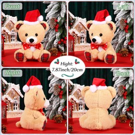 Threan 8 Inch Christmas Stuffed Animal Christmas Plush Toy Doll with Santa Hat Xmas Plush Stuffed Bear Monkey Deer Lion Koalas Panda Dog Elephant for Valentine's Day, Festival (Little Bear Style)