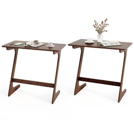 Giantex Bamboo TV Tray Table Set of 2, Z Shaped Sofa Couch Side Table for Eating Snacks Coffee Laptop, Modern TV Dinner Tables for Small Spaces, Small End Table for Living Room Bedroom, Walnut