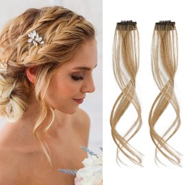 REECHO Long Side Air Bangs, Wavy Curly Clip in Curtain Bangs Front Side Bangs Face-Framing Highlights for Women Daily Use 2 PCS Set Long Temples