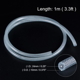 sourcing map Braided Reinforced PVC Tubing 6mm ID 1m Transparent High Pressure for Water Hose