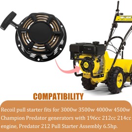 Recoil Starter for Champion 212cc 196cc 224cc Pull Start Assembly 3500w 4000w 4500w Generator Parts with Pull Cord Rope
