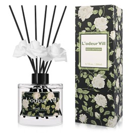 L'odeur Vill Reed Diffuser Set, 6.7 oz Black Forest Scented Diffuser with 6 Sticks, Reed Diffuser with 3 Artificial Rose Home Fragrance for Bathroom Shelf Decor