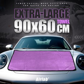 Airlab 2X Extra Large Thick Microfibre Car Drying Towel 90x60cm, Dual Sided Car Care Microfibre Cloths, Ultra Absorbent Super Soft Lint Free Wash Cloth for Auto Detailing Polishing Washing Cleaning