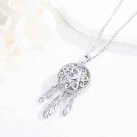 REDSUN Dream Catcher Necklace 925 Sterling Silver Moonstone Dream Catcher Pendant Star Moon Feather Chain Dream Catcher Jewellery Gifts for Women Teenager Girls, Sterling Silver