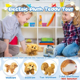 TEUVO Pet Care Playset Robot Toy Dogs for Kids Vet Toys Pretend Treating Kit with Electric Interactive Dog Plush Carring Case Role Play Stuffed Puppy Toys Gifts for Girls Boy 3 4 5 6 7 Years Old Blue