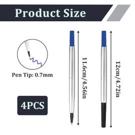 4 Pcs Rollerball Pen Refills, 0.7mm Parker Pen Rollerball Refills Compatible with Parker Quink Pens, Medium Tip for Smooth Writing, Quick Drying, Ideal for Office, School, Personal Use (Blue Ink)