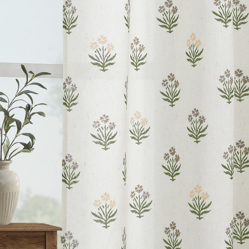 Brown Curtains 96 Inches Long 2 Panels Set,Sheer Patterned Floor