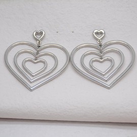 AYCJOY Women Jewelry Huge Triple Heart Drop Dangle Post Pierced Earrings, Silver Plated, 2.5 Inch Length, Elegant Statement Love Unique for Wedding Party