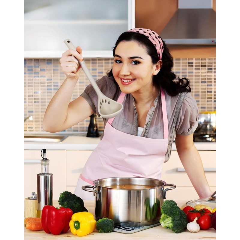 Silicone Pasta Fork and Ladle Spoon Set, Large Non Stick