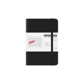 PAPERIDEAS Notebook, Classic Notebook, Hardcover, A6 Pocket Size (W x H x H): 4.1 x 5.9 inches (10.6 x 15.1 cm) with Elastic Band (Squared, Black)