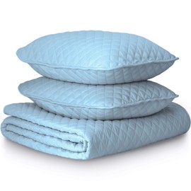 Bare Home Premium 3 Piece Coverlet Set - Full/Queen Size - Diamond Stitched - Ultra-Soft Luxurious Lightweight All Season Bedspread (Full/Queen, Light Blue)