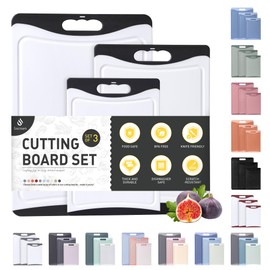 3 Packs Plastic Cutting Board Set with Non Slip Edges and Over Sink Nice Solid Thick Juice Groove Chopping Board Extra Large Big Small Best Oversized Kitchen Counter Organic Vegetable Meat BBQ Kit