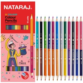 NATARAJ Bright Shades Full Size Colour Pencils & a Sharpener Set (24 Shades Bi-Colour Pencils)