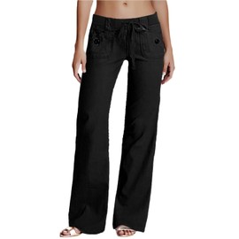 Flamingals Low Rise Cargo Wide Leg Pants for Women Drawstring Flap Pockets Y2K Bow Tie Casual Flare Pants Charcoal XL