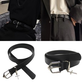CHENATING Adult Dangle Cross Waist Belt With Adjustable Pin Buckle Waistband PU Waist Belts For Women Coat Shirt Jeans Belt, Black