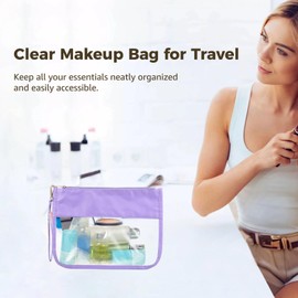 10 Pcs Clear Makeup Bags, Flat PVC Travel Pouches, Waterproof & Dustproof Zipper Pouches for Cosmetics, Toiletries, Snacks, Assorted Colors, Large Capacity for Organization and Travel