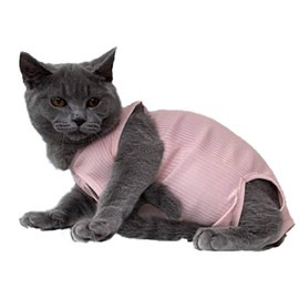 Lanyarco Pet Cat Recovery Suit Shirt Clothes,Collar Alternative for Cats,Medium Muted Pink