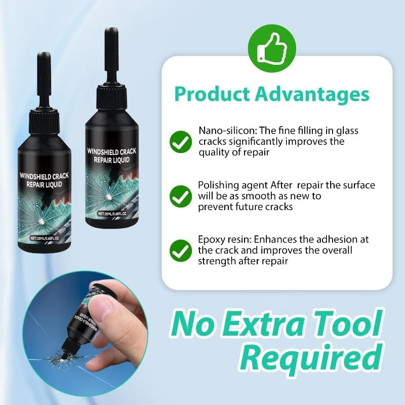 2 Pcs Windshield Glass Repair Kit, 20ml Auto Windshield Crack