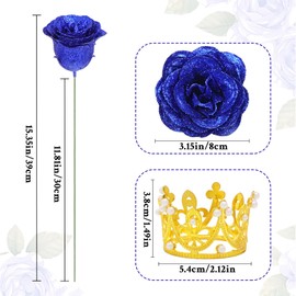 Waipfaru Waipfaru Glitter Roses Bouquet, DIY Fake Glitter Flowers Bouquet, Everlasting Shiny Artificial Blue Rose Bouquet for Mothers Day Gifts, Anniversary, Engagement, Wedding24 Roses