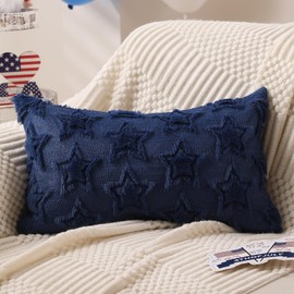 DFXSZ 4th of July Pillow Covers 12x20 inch 4th of July Decor Blue Stars Decoration Blue Soft Plush Faux Fur Jacquard Throw Pillows Independence Day Decorations for Home Sofa PTK032A12