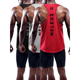 Neleus Men's 3 Pack Dry Fit Athletic Sleeveless Muscle Tank,5031,Black,Grey,Red,M,EU L