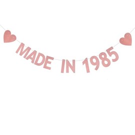 XIAOLUOLY Rose Gold Glitter Banner,Pre-Strung, Funny 40th Birthday/Anniversary Party Decorations Bunting Sign Backdrops,Made In 1985