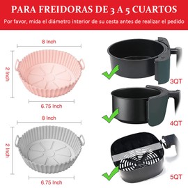 Ausein Paquete de 2 de Silicona para Freidora de Aire, Accesorios Silicon para Air Fryer Reutilizable Antiadherente, Resistente al Calor, Olla Silicona para Freidora, Horno, Microondas (Rosa + Gris)