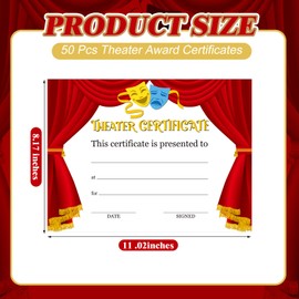 Sabary 50 Pcs Theater Award Certificates Drama Theater Certificates with Comedy Tragedy Masks for Winner Prize Gift for Team Sports Participation Achievement Party Favors Drama Club Performing Arts