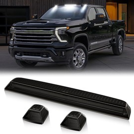 HTZCMOTO LED Cab Roof Marker Lights Compatible with 2020 2021 2022 2023 2024 Silverado Sierra 2500HD 3500HD, Top Cab Clearance Lights for Pickup Trucks, Smoked Len White Light