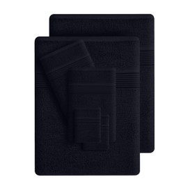 Belizzi Home 100% Cotton Towel Set, Contains 6 Soft Bath Towel, 6 Hand Towels, 12 Wash Cloths - Compact Absorbent Lightweight & Quickdry Towels for Bathroom - 24 Piece Bathroom Towel Set - Black