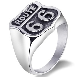 Sping Jewelry Route 66 Shield Biker Ring Stainless Steel for Men
